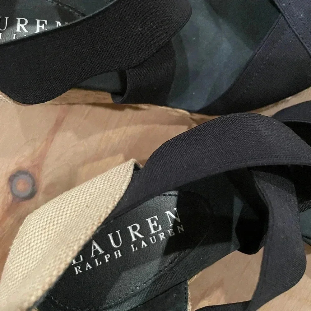 Lauren Ralph Lauren Vintage Woven Navy/Cream Espadrille 3” wedge size 9 - Picture 6 of 6
